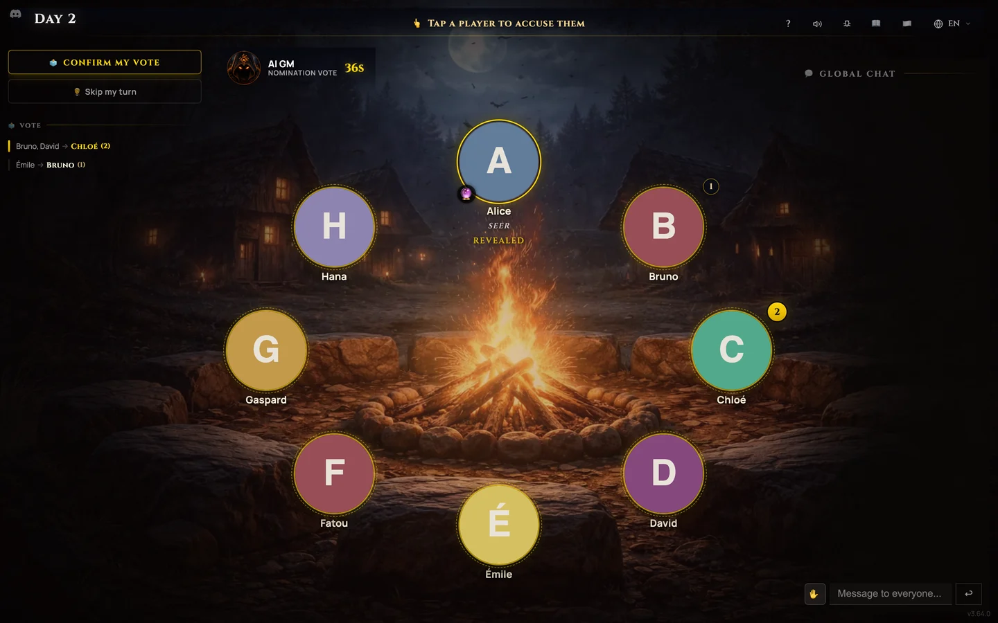A vote around the campfire in Werewolves Online